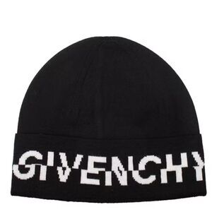 Givenchy Black Split Logo unisex Beanie Paris Motif Knitted 100% Laine W…